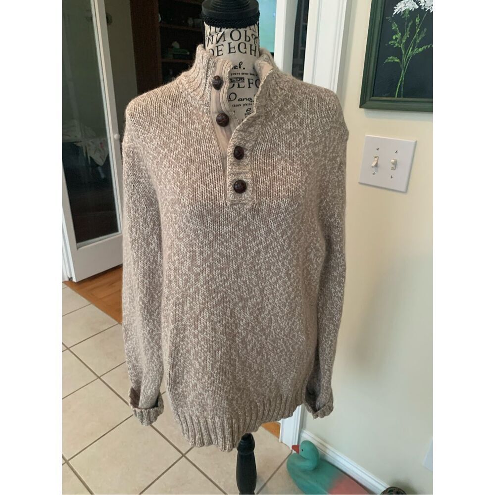 MENS FOSSIL PULLOVER SWEATER angora cotton blend Beige Tan 1/4 button
